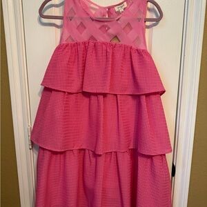 Umgee Pink Tiered Ruffle Sleeveless Dress